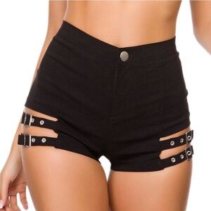 Women's High Waist Denim Shorts Sexy Gothic Punk Dance Shorts Metal Buckle Short